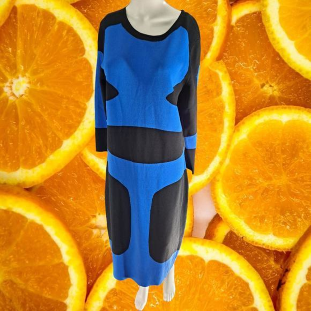 New York and Company Blue and Black Design Dress Size Large‎